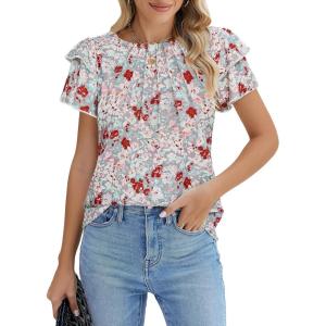 imageBlooming Jelly Women Dressy Casual Tops Business Work Blouses Summer Shirts Short Sleeve Crew Neck Outfits 2025Pink Floral
