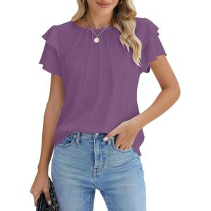 imageBlooming Jelly Women Dressy Casual Tops Business Work Blouses Summer Shirts Short Sleeve Crew Neck Outfits 2025Purple