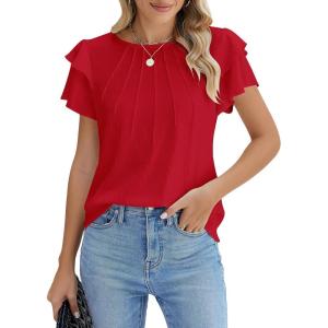 imageBlooming Jelly Women Dressy Casual Tops Business Work Blouses Summer Shirts Short Sleeve Crew Neck Outfits 2025Red