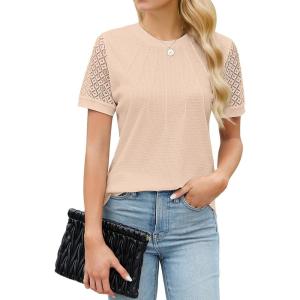 imageBlooming Jelly Womens Dressy Casual Blouses Short Sleeve Waffle Knit Pleated Business Tops Ladies Summer Trendy Work ShirtsApricot