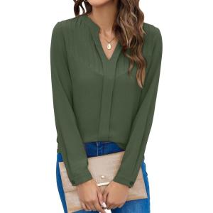 imageBlooming Jelly Womens Dressy Casual Tops Business Long Sleeve Shirts Black Work Blouses Fall Fashion 2024Army Green