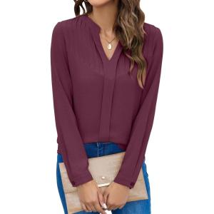 imageBlooming Jelly Womens Dressy Casual Tops Business Long Sleeve Shirts Black Work Blouses Fall Fashion 2024Dark Reddish Purple