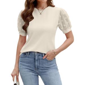 imageBlooming Jelly Womens Short Sleeve Blouse Business Casual Dressy Tops Ribbed Summer Stylish Work ShirtsApricot