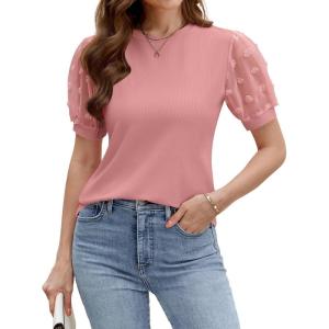 imageBlooming Jelly Womens Short Sleeve Blouse Business Casual Dressy Tops Ribbed Summer Stylish Work ShirtsCoral Red