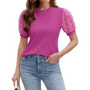 imageBlooming Jelly Womens Short Sleeve Blouse Business Casual Dressy Tops Ribbed Summer Stylish Work ShirtsOrchid