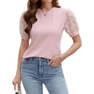 imageBlooming Jelly Womens Short Sleeve Blouse Business Casual Dressy Tops Ribbed Summer Stylish Work ShirtsPink 4