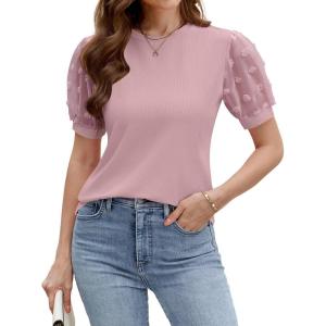 imageBlooming Jelly Womens Short Sleeve Blouse Business Casual Dressy Tops Ribbed Summer Stylish Work ShirtsPink