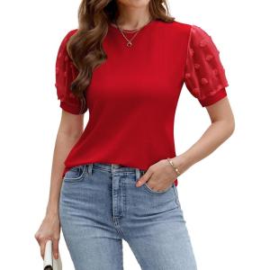 imageBlooming Jelly Womens Short Sleeve Blouse Business Casual Dressy Tops Ribbed Summer Stylish Work ShirtsRed