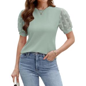imageBlooming Jelly Womens Short Sleeve Blouse Business Casual Dressy Tops Ribbed Summer Stylish Work ShirtsTurquoise