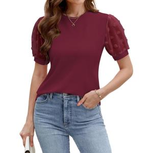imageBlooming Jelly Womens Short Sleeve Blouse Business Casual Dressy Tops Ribbed Summer Stylish Work ShirtsWine Red