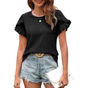 imageBlooming Jelly Womens Summer Short Sleeve Tops Dressy Casual Blouse Trendy Spring Cute Ruffle ShirtBlack