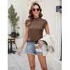 imageBlooming Jelly Womens Business Casual Blouses Satin Silk Dressy Tops Summer Outfits Cap Sleeve Mock Neck ShirtsBrown