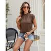 imageBlooming Jelly Womens Business Casual Blouses Satin Silk Dressy Tops Summer Outfits Cap Sleeve Mock Neck ShirtsBrown