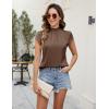 imageBlooming Jelly Womens Business Casual Blouses Satin Silk Dressy Tops Summer Outfits Cap Sleeve Mock Neck ShirtsBrown