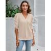 imageBlooming Jelly Womens Dressy Casual Blouses 34 Length Puff Sleeve Tops Business Casual Ladies V Neck T ShirtsBeige