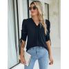 imageBlooming Jelly Womens Dressy Casual Blouses 34 Length Puff Sleeve Tops Business Casual Ladies V Neck T ShirtsBlack