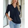 imageBlooming Jelly Womens Dressy Casual Blouses 34 Length Puff Sleeve Tops Business Casual Ladies V Neck T ShirtsBlack