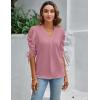 imageBlooming Jelly Womens Dressy Casual Blouses 34 Length Puff Sleeve Tops Business Casual Ladies V Neck T ShirtsPink