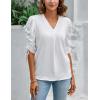 imageBlooming Jelly Womens Dressy Casual Blouses 34 Length Puff Sleeve Tops Business Casual Ladies V Neck T ShirtsWhite