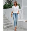 imageBlooming Jelly Womens Dressy Casual Blouses 34 Length Puff Sleeve Tops Business Casual Ladies V Neck T ShirtsWhite