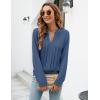 imageBlooming Jelly Womens Dressy Casual Blouses Business Work Tops Long Sleeve V Neck Pleated Shirts 2025 Fall OutfitsGrey Blue