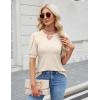 imageBlooming Jelly Womens Dressy Casual Tops Puff Sleeve Work Blouses Pleated V Neck T ShirtsBeige