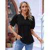imageBlooming Jelly Womens Dressy Casual Tops Puff Sleeve Work Blouses Pleated V Neck T ShirtsBlack