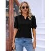 imageBlooming Jelly Womens Dressy Casual Tops Puff Sleeve Work Blouses Pleated V Neck T ShirtsBlack