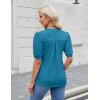 imageBlooming Jelly Womens Dressy Casual Tops Puff Sleeve Work Blouses Pleated V Neck T ShirtsBlue Green