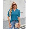 imageBlooming Jelly Womens Dressy Casual Tops Puff Sleeve Work Blouses Pleated V Neck T ShirtsBlue Green