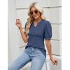imageBlooming Jelly Womens Dressy Casual Tops Puff Sleeve Work Blouses Pleated V Neck T ShirtsDark Blue