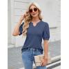 imageBlooming Jelly Womens Dressy Casual Tops Puff Sleeve Work Blouses Pleated V Neck T ShirtsDark Blue