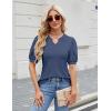imageBlooming Jelly Womens Dressy Casual Tops Puff Sleeve Work Blouses Pleated V Neck T ShirtsDark Blue