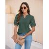 imageBlooming Jelly Womens Dressy Casual Tops Puff Sleeve Work Blouses Pleated V Neck T ShirtsGreen