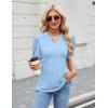 imageBlooming Jelly Womens Dressy Casual Tops Puff Sleeve Work Blouses Pleated V Neck T ShirtsLight Blue