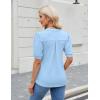 imageBlooming Jelly Womens Dressy Casual Tops Puff Sleeve Work Blouses Pleated V Neck T ShirtsLight Blue