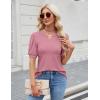 imageBlooming Jelly Womens Dressy Casual Tops Puff Sleeve Work Blouses Pleated V Neck T ShirtsPink