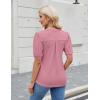 imageBlooming Jelly Womens Dressy Casual Tops Puff Sleeve Work Blouses Pleated V Neck T ShirtsPink