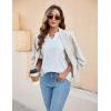 imageBlooming Jelly Womens Dressy Casual Tops Puff Sleeve Work Blouses Pleated V Neck T ShirtsPleated White