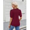 imageBlooming Jelly Womens Dressy Casual Tops Puff Sleeve Work Blouses Pleated V Neck T ShirtsWine Red