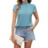 imageBlooming Jelly Womens Business Casual Blouses Satin Silk Dressy Tops Summer Outfits Cap Sleeve Mock Neck ShirtsBlue