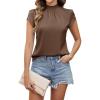 imageBlooming Jelly Womens Business Casual Blouses Satin Silk Dressy Tops Summer Outfits Cap Sleeve Mock Neck ShirtsBrown