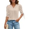imageBlooming Jelly Womens Dressy Casual Blouses 34 Length Puff Sleeve Tops Business Casual Ladies V Neck T ShirtsBeige