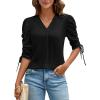 imageBlooming Jelly Womens Dressy Casual Blouses 34 Length Puff Sleeve Tops Business Casual Ladies V Neck T ShirtsBlack