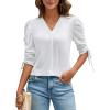 imageBlooming Jelly Womens Dressy Casual Blouses 34 Length Puff Sleeve Tops Business Casual Ladies V Neck T ShirtsWhite