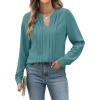 imageBlooming Jelly Womens Dressy Casual Top Business Work Shirt Long Sleeve V Neck Pleated Blouse Fall Outfits 2024Turquoise