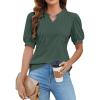 imageBlooming Jelly Womens Dressy Casual Tops Puff Sleeve Work Blouses Pleated V Neck T ShirtsGreen