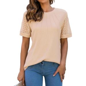 imageBlooming Jelly Womens Dressy Casual Blouses Business Work Tops Short Sleeve Waffle Knit Shirts 2025 Summer OutfitsApricot