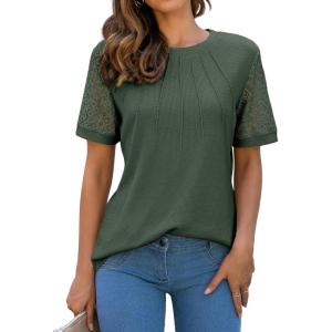 imageBlooming Jelly Womens Dressy Casual Blouses Business Work Tops Short Sleeve Waffle Knit Shirts 2025 Summer OutfitsArmy Green