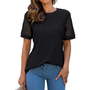 imageBlooming Jelly Womens Dressy Casual Blouses Business Work Tops Short Sleeve Waffle Knit Shirts 2025 Summer OutfitsBlack